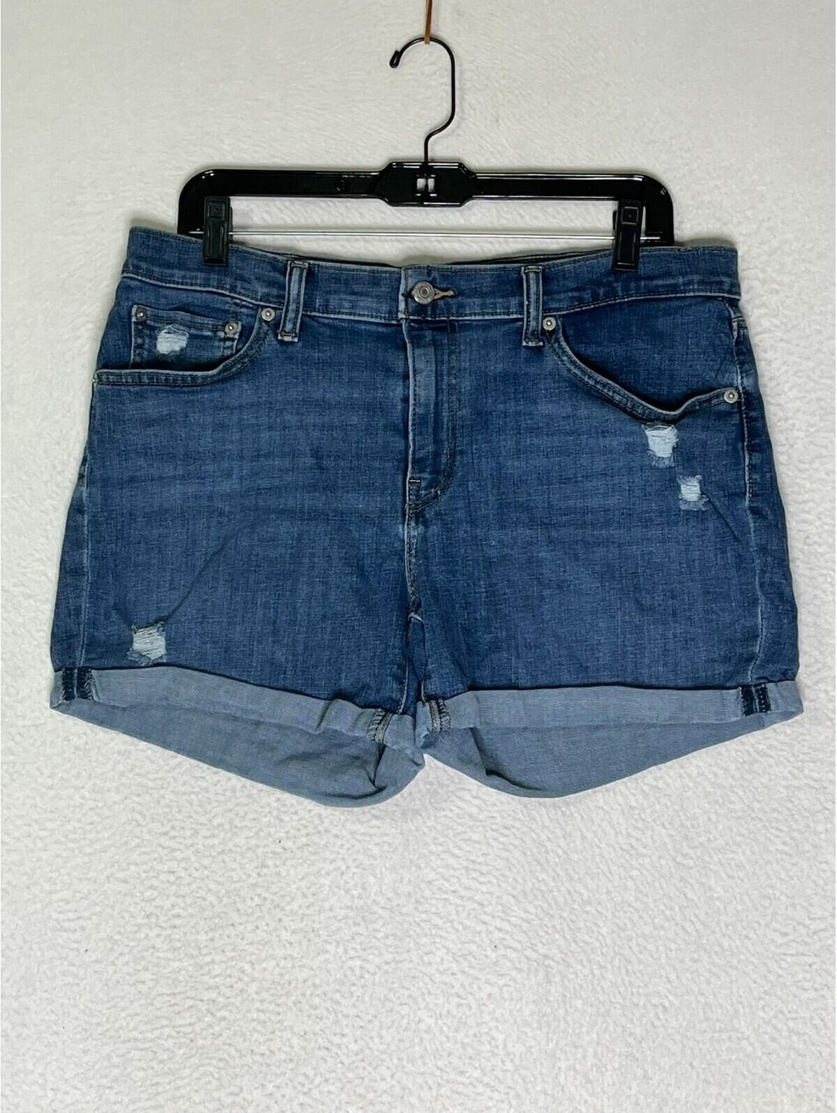 Levi Strauss & Co Mid Length Shorts Roll Cuffed Hem Distressed Womens Size 32